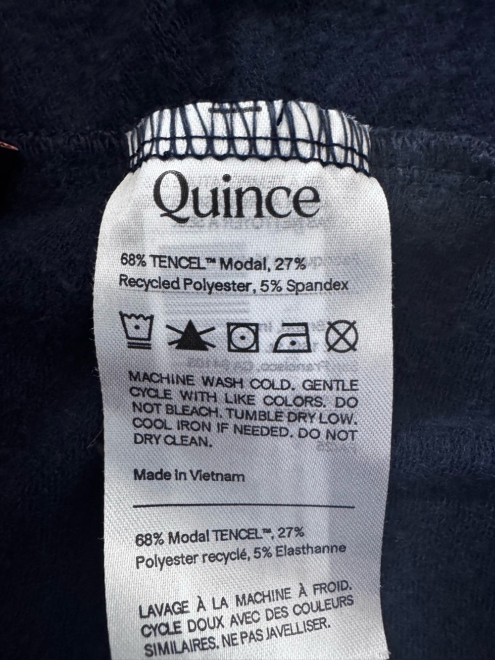 Quince Super Soft Fleece cropped wide leg pants navy Size L - Picture 10 of 10
